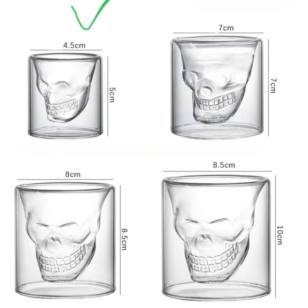 Double-layered Transparent Skull Head Crystal Glass Cup for Home Bar Club Shot